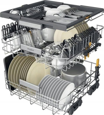 Lavastovilje e integruar Whirlpool W7IHF60TUS, 15 sete, klasa A, e bezhë