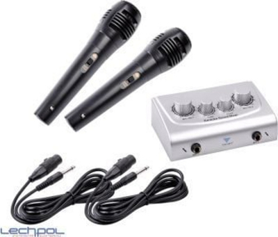 Set karaoke Lechpol, mikser me echo, 2 mikrofonë me kabllo, argjendtë e zezë