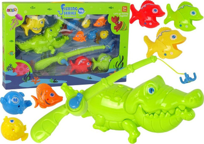 Lojë aftësie LeanToys Dexterity Game, set peshkimi me kallam, peshq dhe krokodil, shumëngjyrëshe