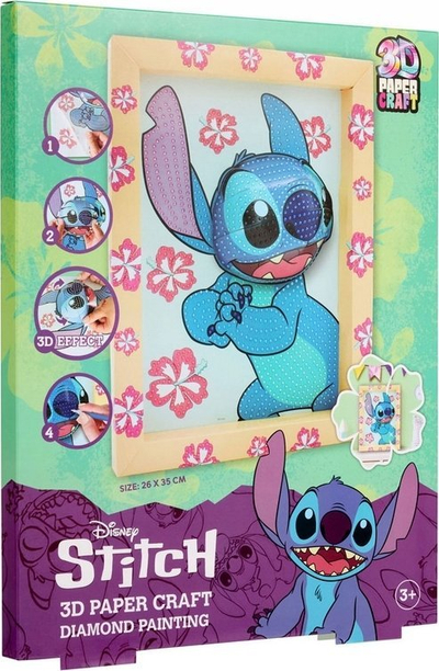 Set mozaiku me diamantë Stitch 3D, kanavacë 35 x 26 cm, me kornizë, shumëngjyrësh