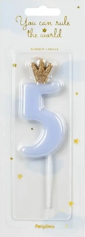 Qiri ditlindje numër 5, 9.5cm, blu e çelët
