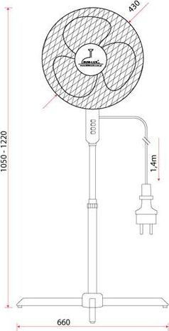 Ventilator në këmbë Orkan Rlum Lux, 43 cm, lartësi gjer në 122 cm, i bardhë