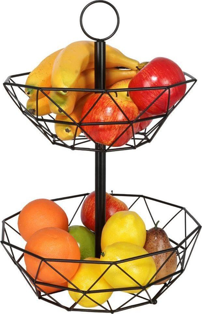 Shportë metali për fruta dhe perime Vilde, 2 nivele, 43 cm, e zezë