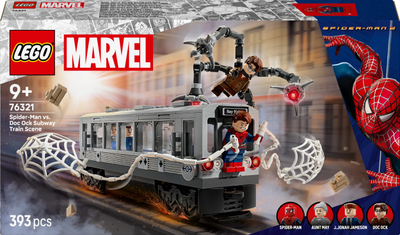 Set ndërtimi LEGO Marvel Spider-Man Vs. Doc Ock Subway Train Scene, figurina superheronjsh, për fëmijë