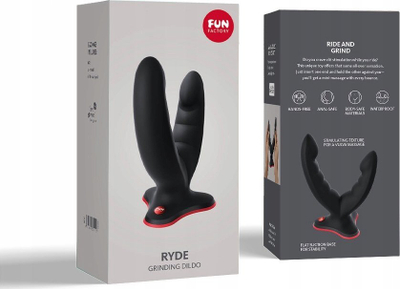 Lodër intime Fun Factory RYDE Double Dildo, me bazë vakumi, ngjyrë e zezë