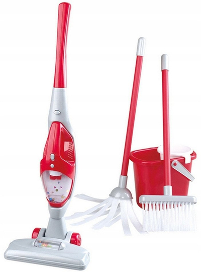 Set pastrimi lodër Playgo My Cleaning Combo, 6 pjesë, me fshesë me korrent, i kuq