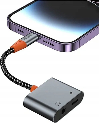 Adapter audio Wiwu LT07, Lightning në Lightning edhe 3.5mm, për iPhone, gri