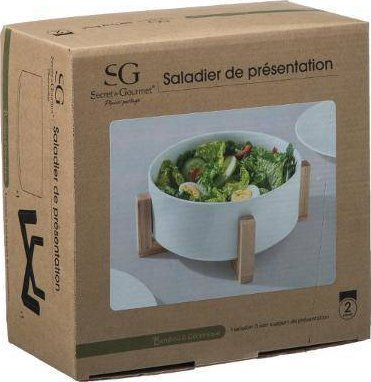 Tas sallate Secret de Gourmet, Ø 24 cm, porcelan, me mbajtëse bambuje
