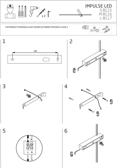 Aplikë muri Nowodvorski Impulse 8116, LED, me çelës, e zezë