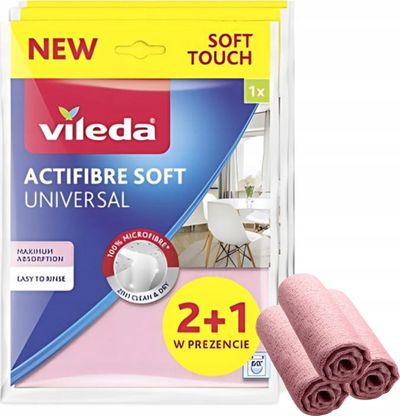 Leckë pastrimi Vileda Actifibre Soft Universal, mikrofibër, set me 3 copa, rozë
