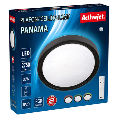 Plafonierë LED tavanore Activejet Panama, dritë e rregullueshme, RGB, e zezë
