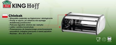 Kuti buke KingHoff KH-3200, çelik inox, 36 x 24 x 15 cm, argjend