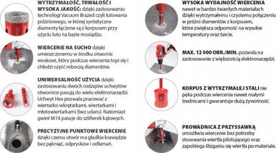 Freze diamanti MODECO EXPERT 6mm, shank gjashtëkëndor, 3200 rpm, ngjyrë argjendtë