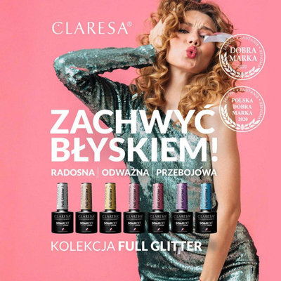 Llak hibrid për thonj Claresa Full Glitter 7, 5g, me shkëlqim