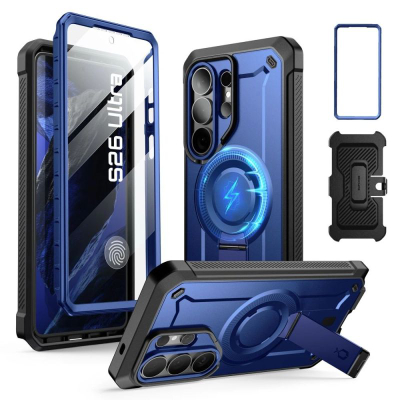 Mbulesë telefoni SUPCASE Samsung Galaxy S26 Ultra, me qëndrim, ekranmbrojtës i futur, blu metalike