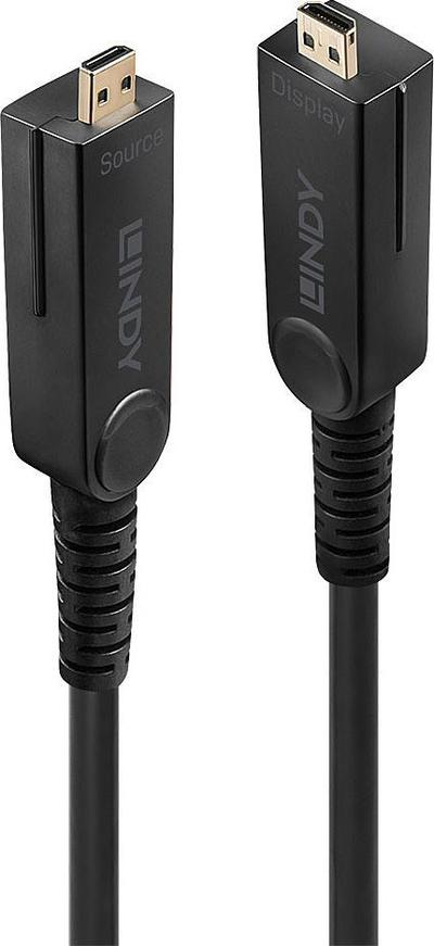 Kабел Линди Микро ХДМИ Хибриден оптички со влакна, 40m, 18G 4K, црн