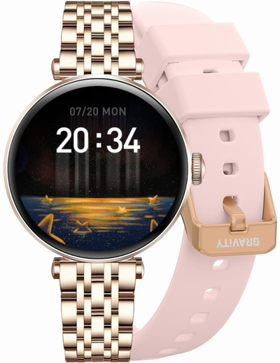 Smartwatch Gravity GT26-4, ekran me prekje, 2 rripa, rozë dhe argjendtë