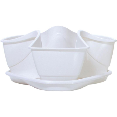 Vazo për bimë Coubi Pot, me 3 kate, me depozitë uji, e bardhë