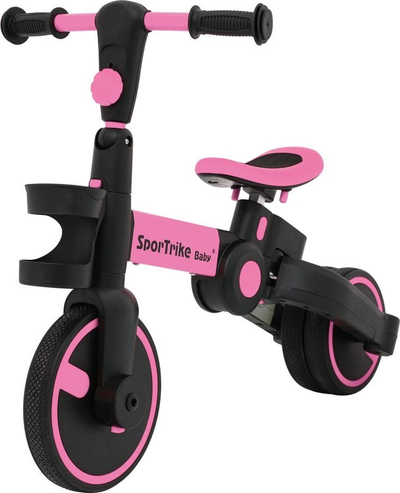 Biçikletë 3n1 për kalamaj SporTrike Happy Bike, me shtytëse që rregullohet, rrota me profil, rozë