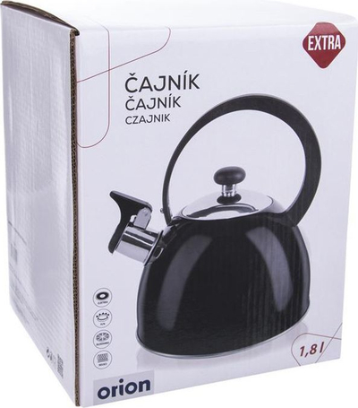 Çajnik çeliku Orion, me bilbil, për induksion, 1.8 L, i zi