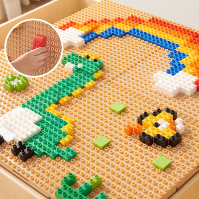 Tavolinë loje e mësimi Masterkidz STEM Wooden Wall, panel druri, 135 copa, ngjyrë druri natyrale