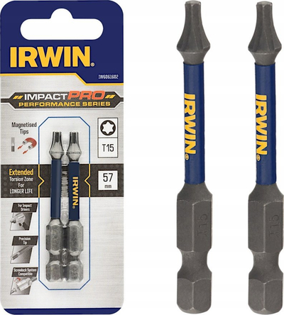 Set bite kaçavide Irwin Impact Pro T15, 57mm, 2 copë, gri blu