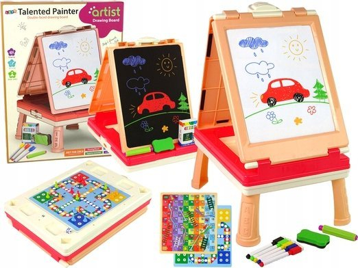 Tavolinë lojërash Leantoys 3 në 1, tabelë dyshe, lojë Ludo, rozë