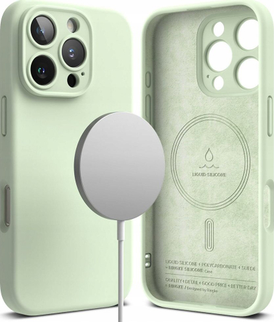 Kllapë telefoni Ringke Silicone Magnetic MagSafe, për iPhone 16 Pro Max, silikon i butë, ngjyra Soft Mint