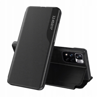 Mbulesë telefoni Hurtel Eco Leather View Case, për Xiaomi Poco M4 Pro 5G, flip me qëndrim, e zezë
