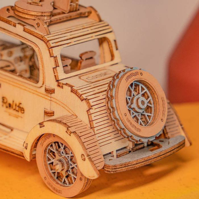 Puzzle druri Robotime Rolife ROETG504, makinë vintage 3D, model klasik, ngjyrë druri natyrale