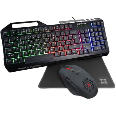 Set gaming Serioux Tobis 3 in 1, tastierë me ndriçim, mi USB me kabllo, i zi