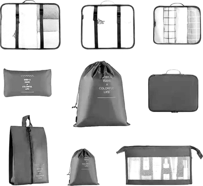 Set organizuesh udhëtimi Aptel, 8 pjesë, poliester, gri