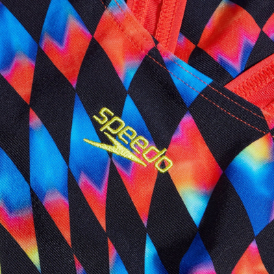 Kostum noti për goca Speedo Digital Allover Leaderback, ECO Endurance+, 11–12 vjeç, i zi me të kuqe
