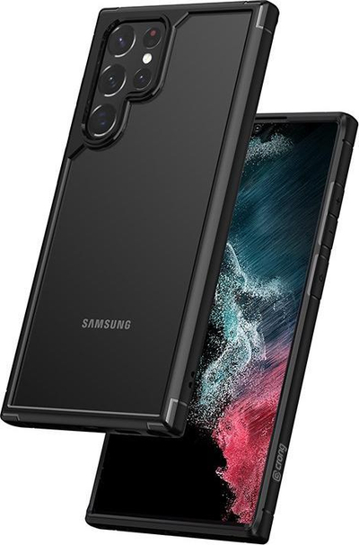 Mbështjellës telefoni Crong Hybrid Clear Cover për Samsung Galaxy S22 Ultra, transparant, me kornizë të zezë