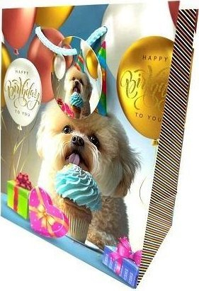 Qese dhuratash matte Birthday Dog, 18x23x10cm, shumëngjyrëshe