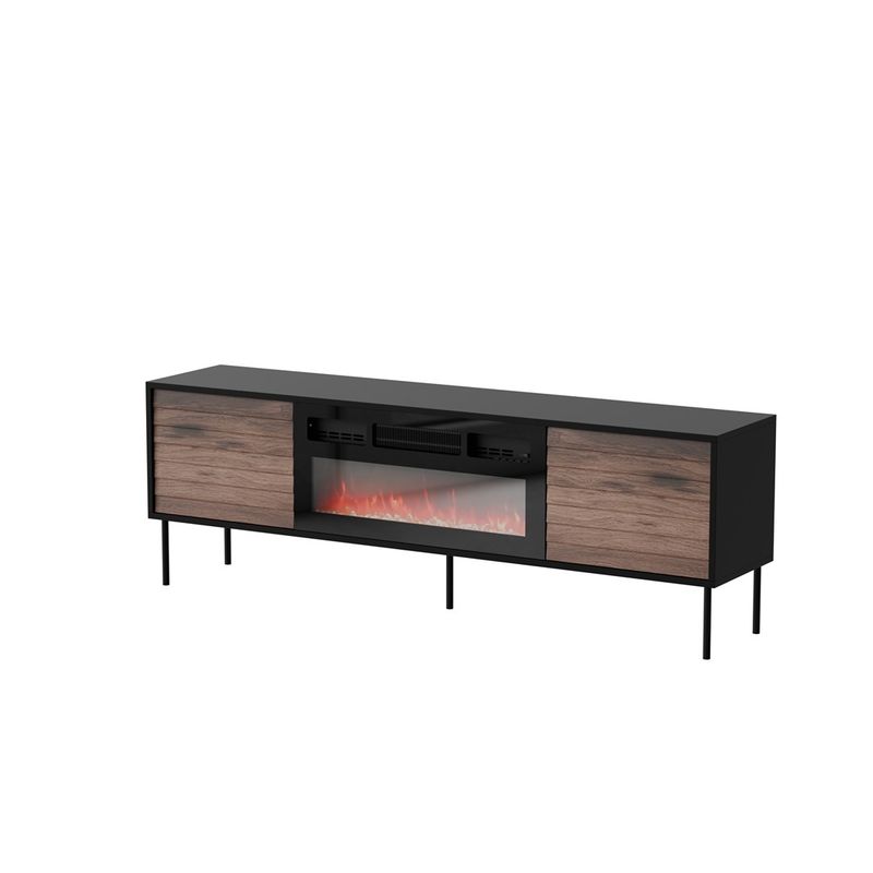 Konsolë TV Cama Cortina, me oxhak elektrik, me dollapë anësorë, e zezë me dru