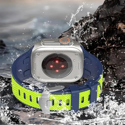 Rrip ore Wiwu Kylin Wi WB015 për Apple Watch 42 44 45 49mm, fluoroelastomer, jeshile fluoreshente