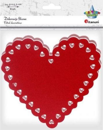 Set dekorativ Titanum Felt Hearts, 8 zemra, 15.5 x 14.5 cm, rozë, kuqe, bardhë