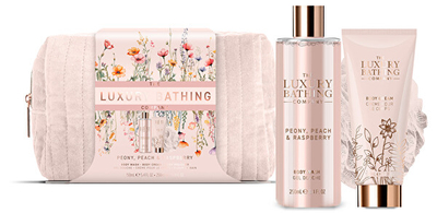 Set për trup The Luxury Bathing Company Peony, Peach & Raspberry + çantë