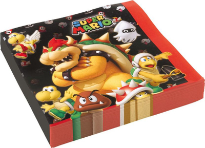 Serveta feste Amscan Super Mario, 33 x 33 cm, set me 20 copë, me shumë ngjyra