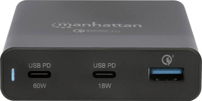 Stacion karikimi Manhattan 102223, 65W, 2x USB C PD 1x USB A QC 3.0, i zi