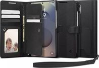 Kapak portofol Spigen Wallet S për Samsung Galaxy S25 Ultra, lëkurë, funksion stand, i zi