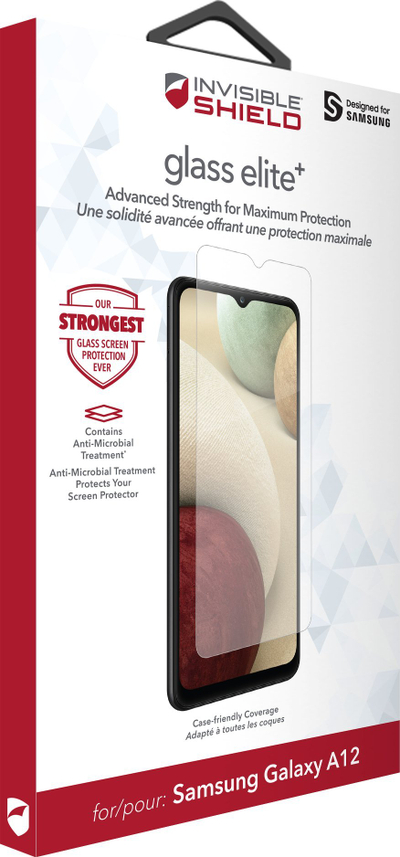 Xham mbrojtës InvisibleShield Glass Elite+ për Samsung Galaxy A12, i tejdukshëm, i fortë ndaj gërvishtjeve