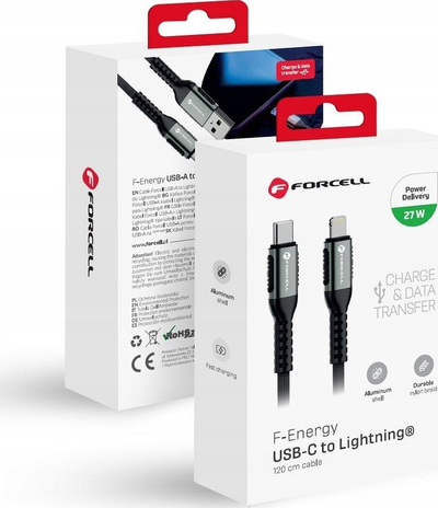 Kабел Forcell F-Energy C259 Type-C во Lightning, PD 27W 3A, 1.2m, црна