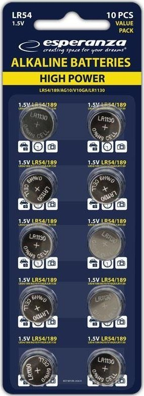 Bateri alkaline Esperanza LR54, 1.5V, paketim 10 copë