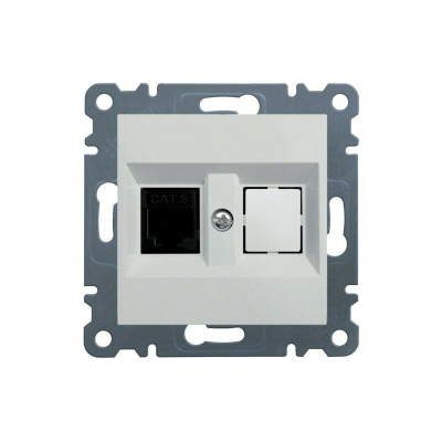 Prizë telefonike Hager Lumina WL2010, RJ11 RJ12, polar white