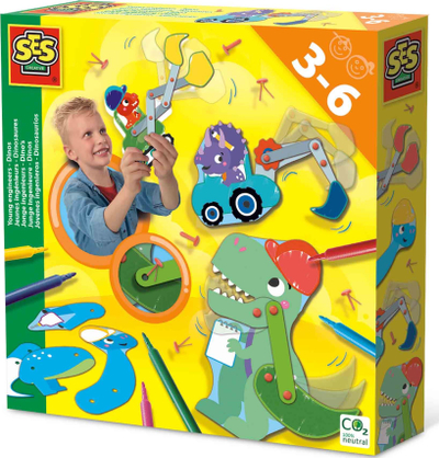 Set kreativ SES Creative Young Engineers Dinos, 3 figura lëvizëse, me lapsa ngjyrash, shumëngjyrësh
