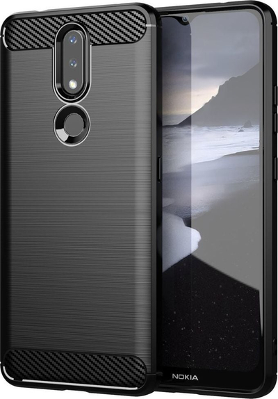 Mbrojtëse telefoni Hurtel Carbon Case Nokia 2.4, TPU i butë, me relief karboni, ngjyrë e zezë