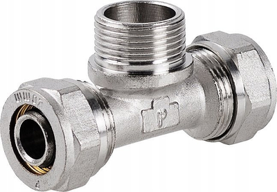 T bashkues kompresioni Perfexim 16x1/2x16, PN10, për tuba PEX Al PEX, metalik