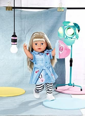 Set rrobash për kukulla BABY born Deluxe Jeans Dress, për kukulla 43 cm, shumë pjesësh, shumëngjyrësh